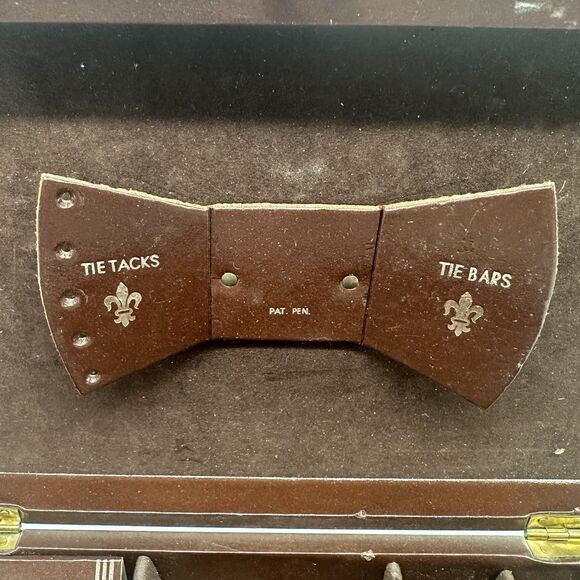 Vintage Men's Jewelry Box Cuff Links Tie Clips Box - Picture 6 of 9